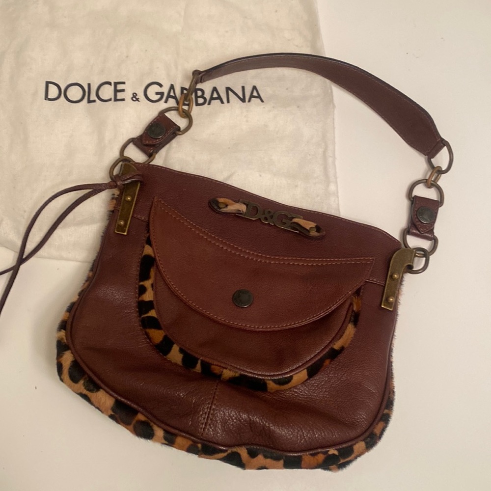 Perfect condition Dolce & Gabbana calf hair and leather leopard shoulder bag!
